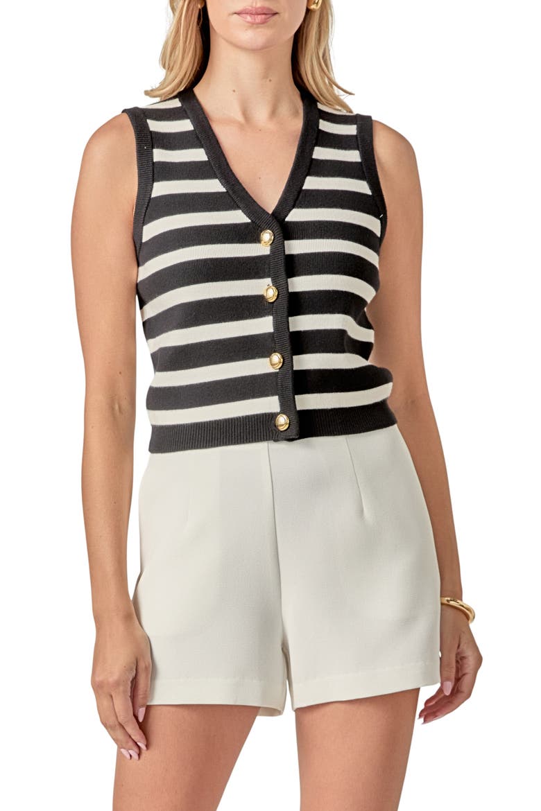 Knit Vest, Main, color, BLACK/ CREAM