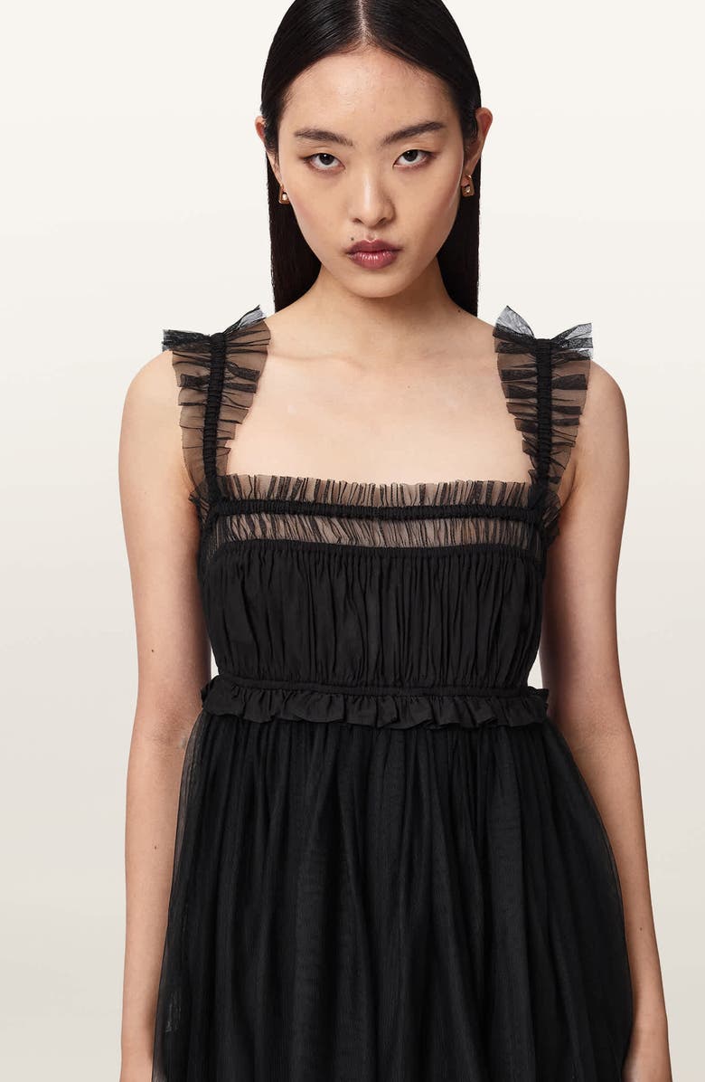 AllSaints Angela Tulle Detail Minidress, Alternate, color, Black