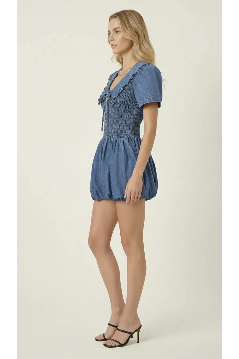 Smocked Ruffle Collar Mini Dress, Alternate, color, Medium Wash Blue