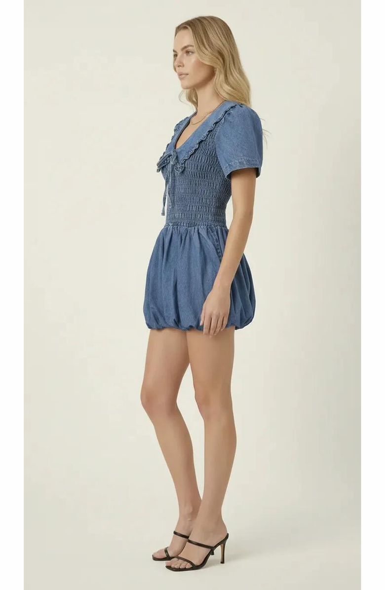 Modenaire Smocked Ruffle Collar Mini Dress, Alternate, color, Medium Wash Blue