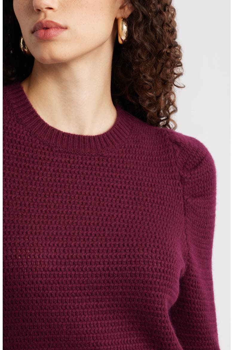 Wool & Cashmere Puff Sleeve Sweater, Alternate, color, BURGUNDY FIELD