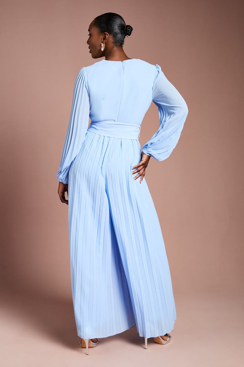 Pleated Leg Tie Waist Jumpsuit, Alternate, color, Cornflower Blue