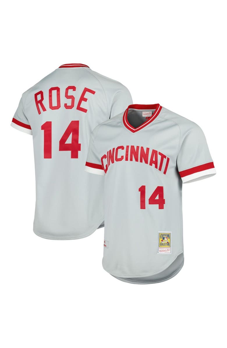 Mitchell & Ness Men's Mitchell & Ness Pete Rose Gray Cincinnati Reds Cooperstown Collection Authentic Jersey, Main, color,