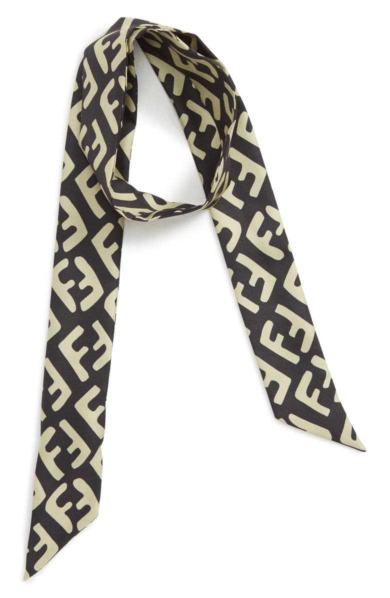 Fendi Art Logo Wrappy Silk Skinny Scarf, Alternate, color, 