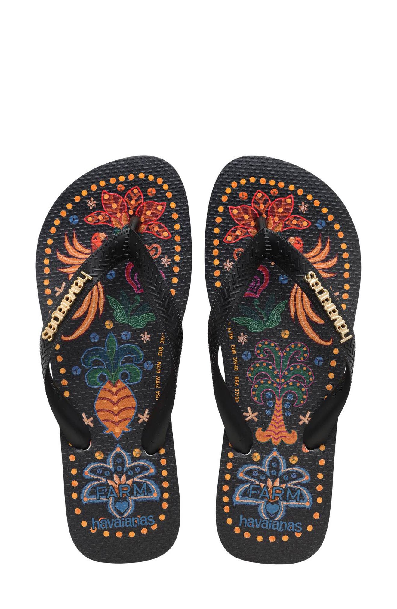 Havaianas x FARM Rio Tropical Flip Flop, Main, color, Black