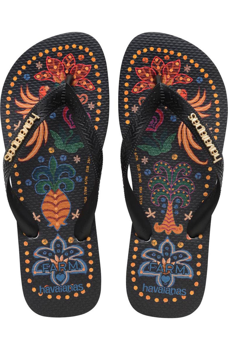Havaianas x FARM Rio Tropical Flip Flop, Main, color, Black