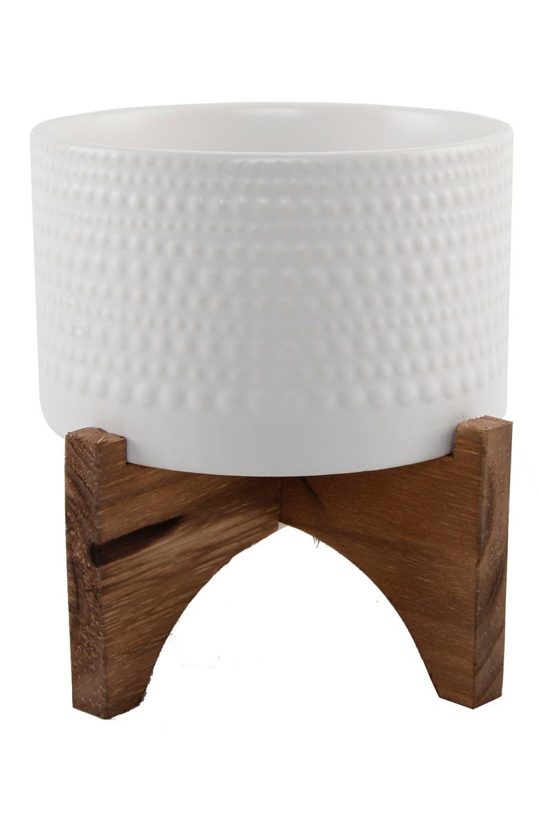 FLORA BUNDA Matte White Hobnail Ceramic Planter, Alternate, color,