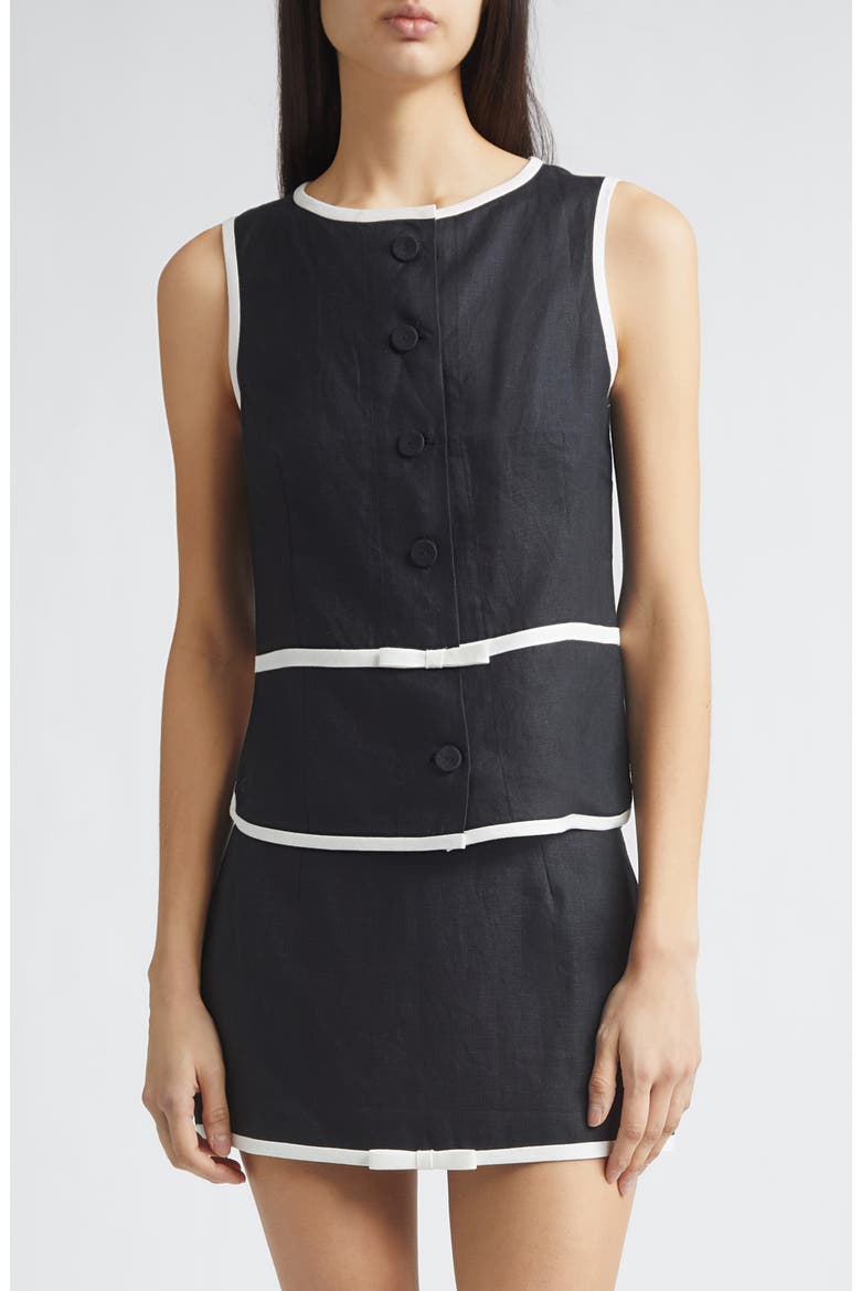 Gender Inclusive Pauline Linen Bow Top, Main, color, BLACK