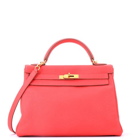 Kelly Handbag Pink Clemence with Gold Hardware 32