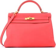 Pre-Owned Hermes Kelly Handbag Pink Clemence with Gold Hardware 32