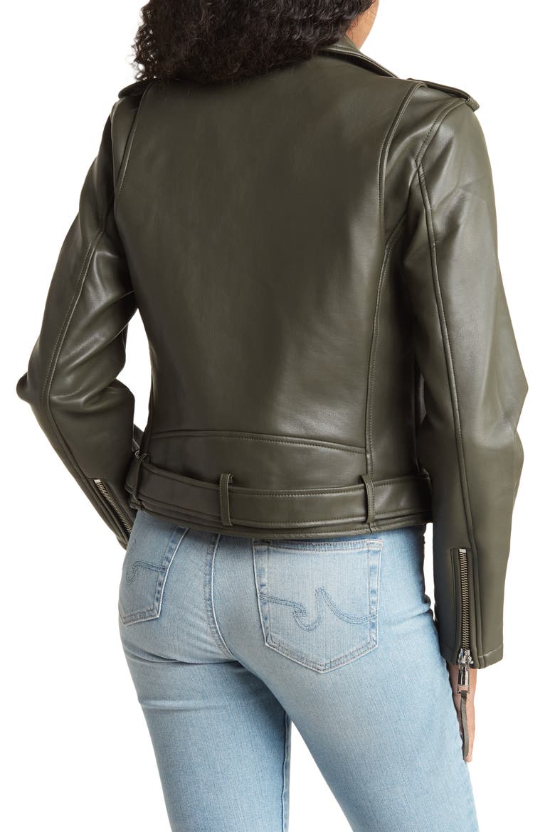 Faux Leather Moto Jacket, Alternate, color, OLIVE