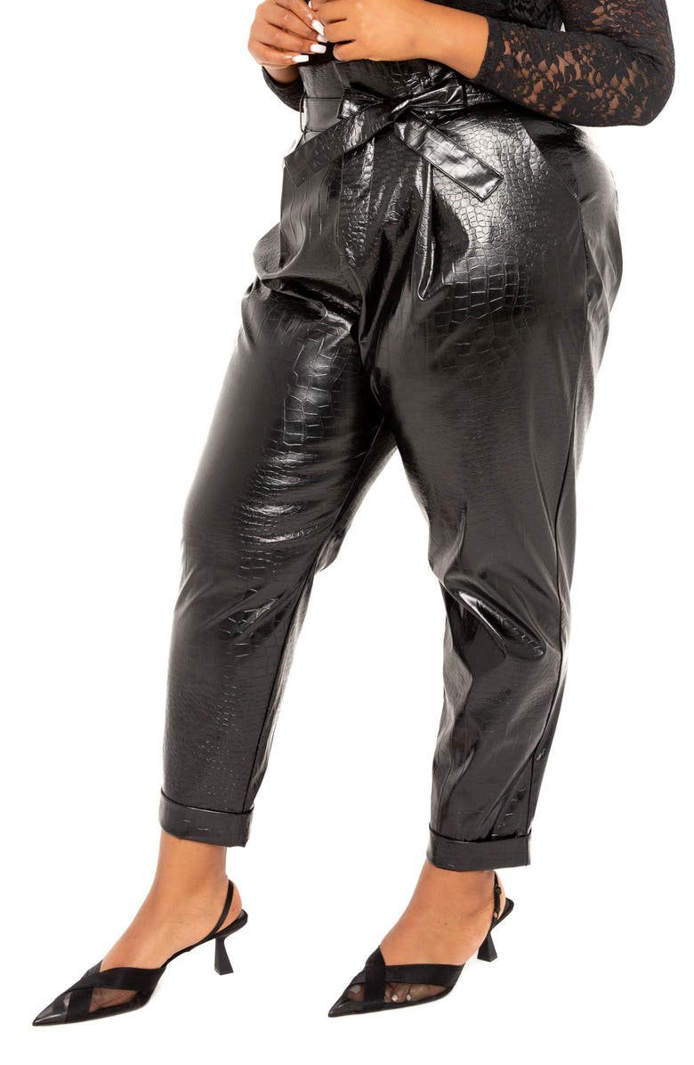 BUXOM COUTURE Croc Embossed Paperbag Waist Faux Leather Pants, Alternate, color, 