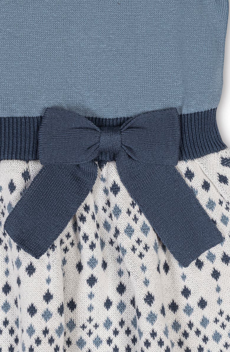 Hope & Henry Kids' Organic Long Sleeve Skater Sweater Dress with Bow, Alternate, color, Twilight Intarsia