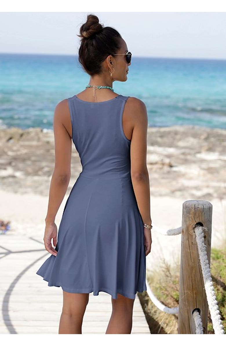 LASCANA Women's Sleeveless Wrap Look Dress, Alternate, color, Smokey Blue