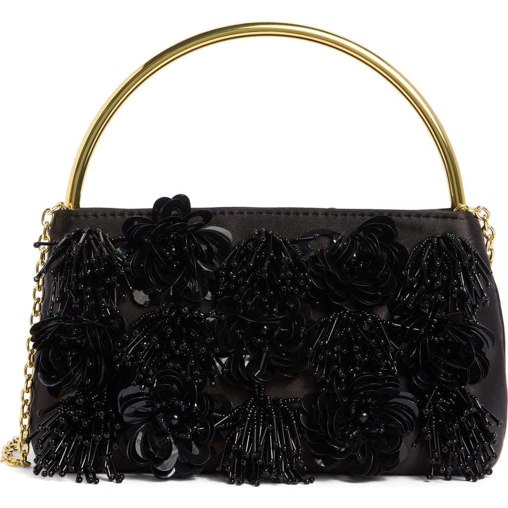 Lele Sadoughi Marlowe Sequin Flower Clutch In Black