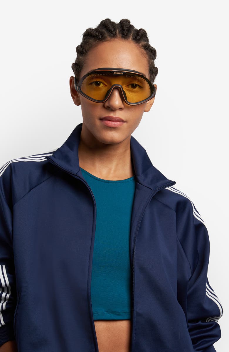 Carrera Eyewear Special Edition C Sport 99mm Mask Sunglasses, Alternate, color, Matte Black Gold/ Yellow