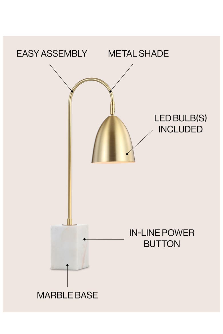 Ana 26" Gold Arched Metal with Marble Base LED Table Lamp, Brass Gold/White, Alternate, color, Brass Gold/White