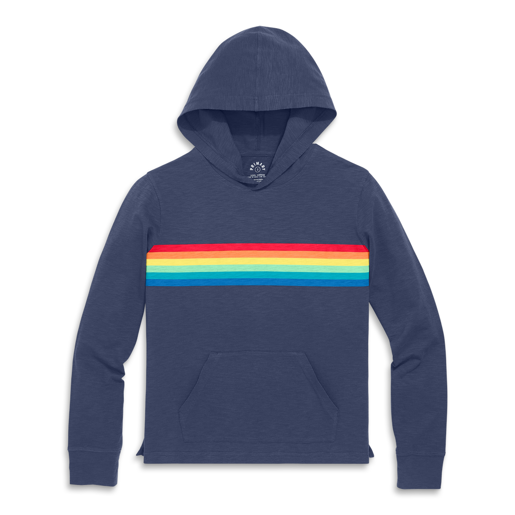 Primary Adult Rainbow Banner T-shirt Hoodie In Sunwashed Navy Rainbow Banner