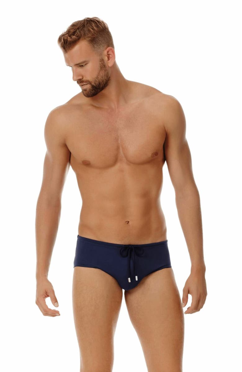 Vilebrequin Men's Solid Fitted Swim Brief, Main, color, Bleu Marine