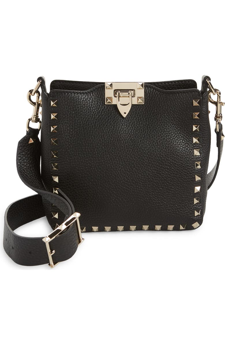 Valentino Garavani Mini Rockstud Hobo Crossbody Bag, Main, color,