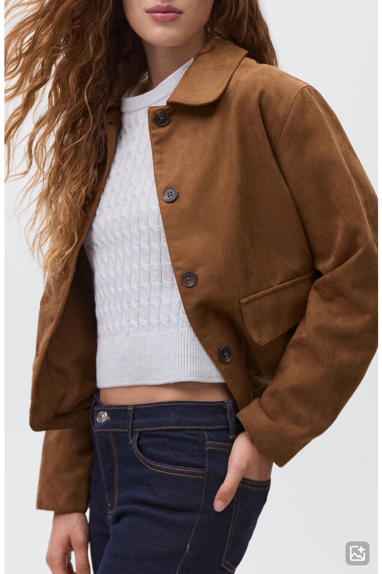 Faux Suede Jacket, Alternate, color, TOBACCO BROWN