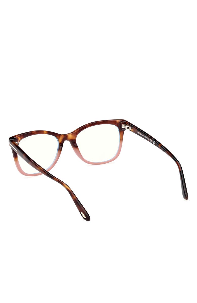 TOM FORD 52mm Square Blue Light Blocking Glasses, Alternate, color, Havana To Milky Pink / T Logo