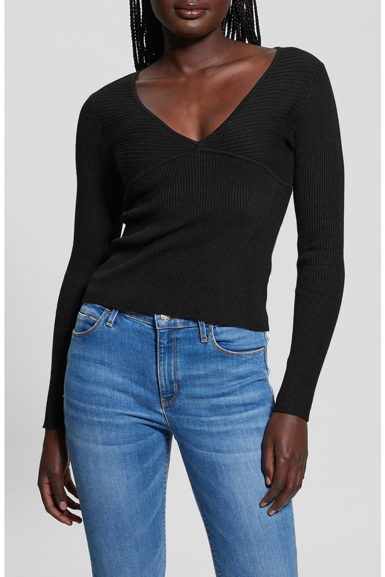 Cirila V-Neck Rib Sweater, Main, color, JET BLACK