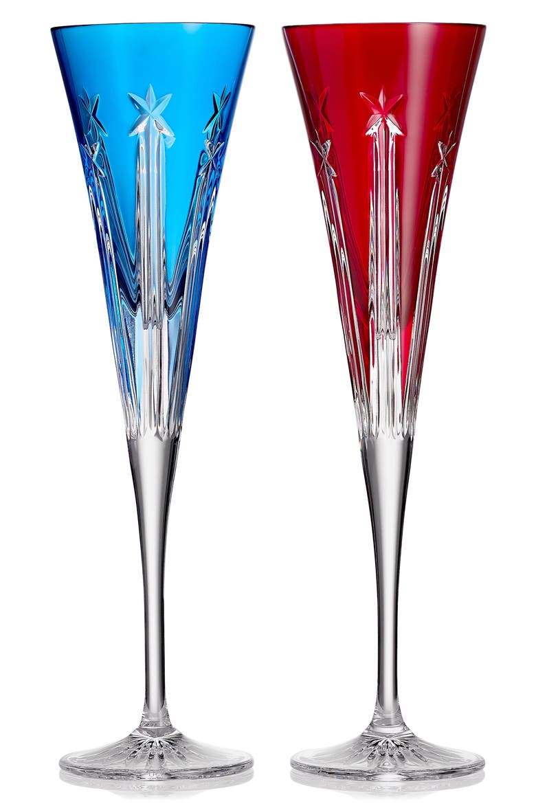 Colored Crystal Champagne Flutes, Set of 2, Main, color, BLUE/ RED ASSORTED