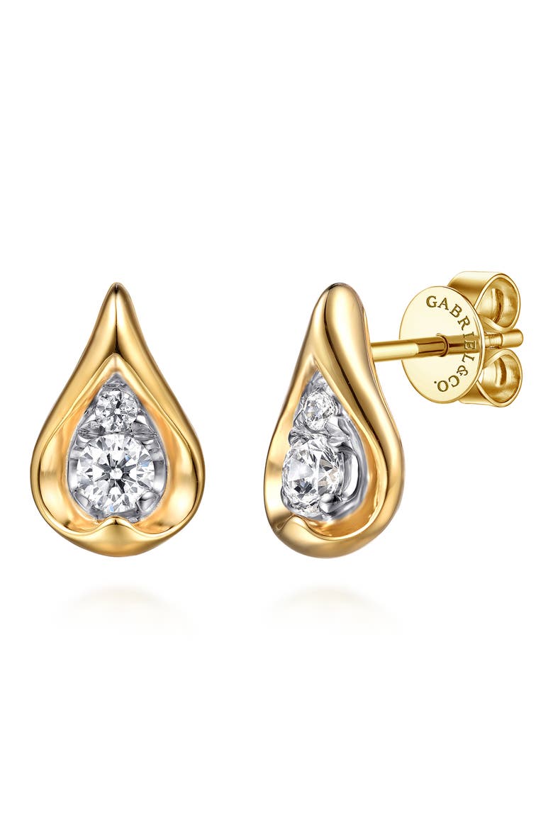 14k Gold Diamond Teardrop Stud Earrings, Main, color, 14K YELLOW/ WHITE GOLD