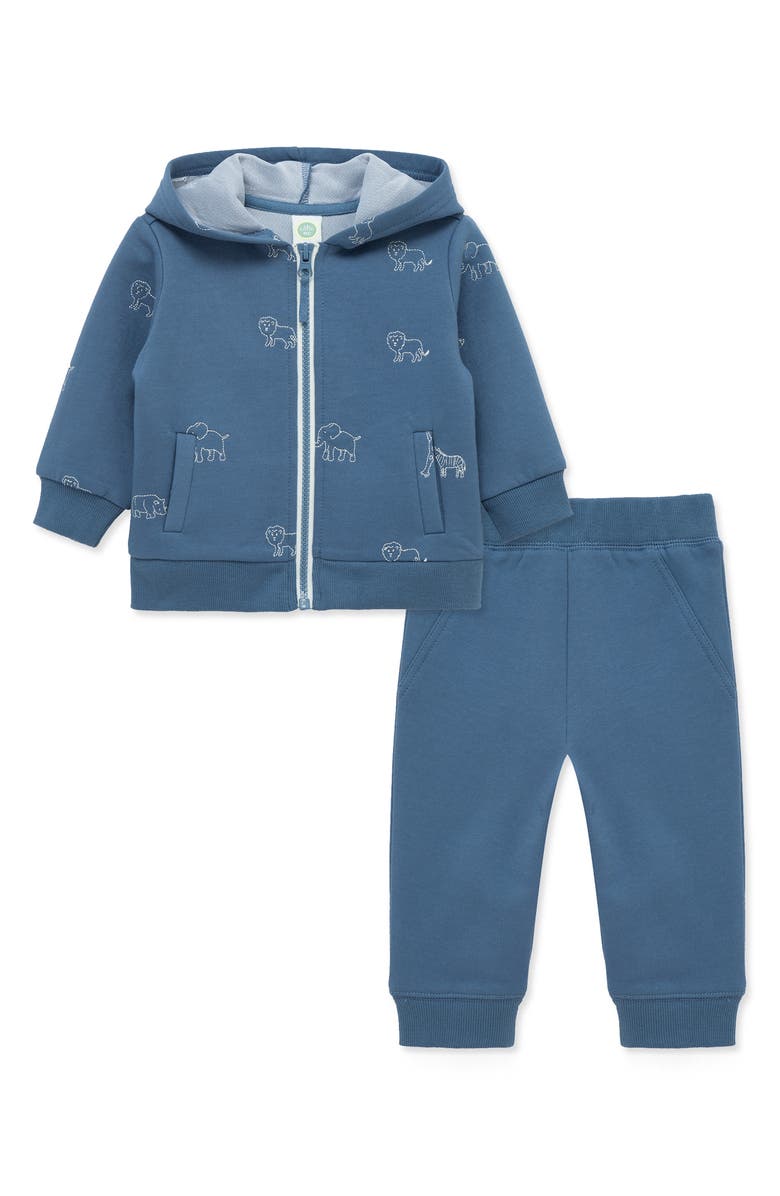 Little Me Safari Zip Hoodie & Joggers Set, Alternate, color, Blue