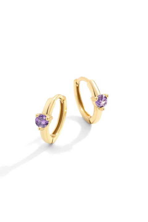 Solitaire Birthstone Huggie Hoop Earrings