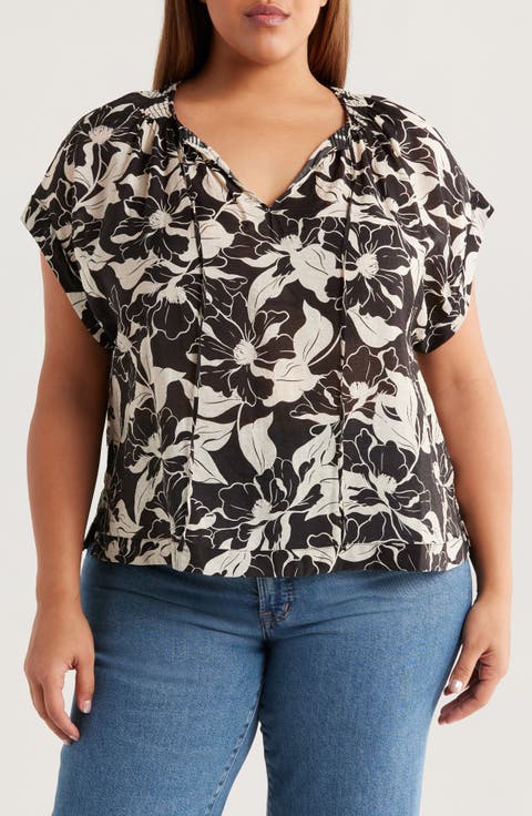 売れ筋商品|||ヴィンスカムート カットソー トップス レディース Plus Size Printed Tulip-Sleeve Blouse Ultra White Vince Camuto Women's Foiled Tulip-Sleeve Blouse (Avocado, XX