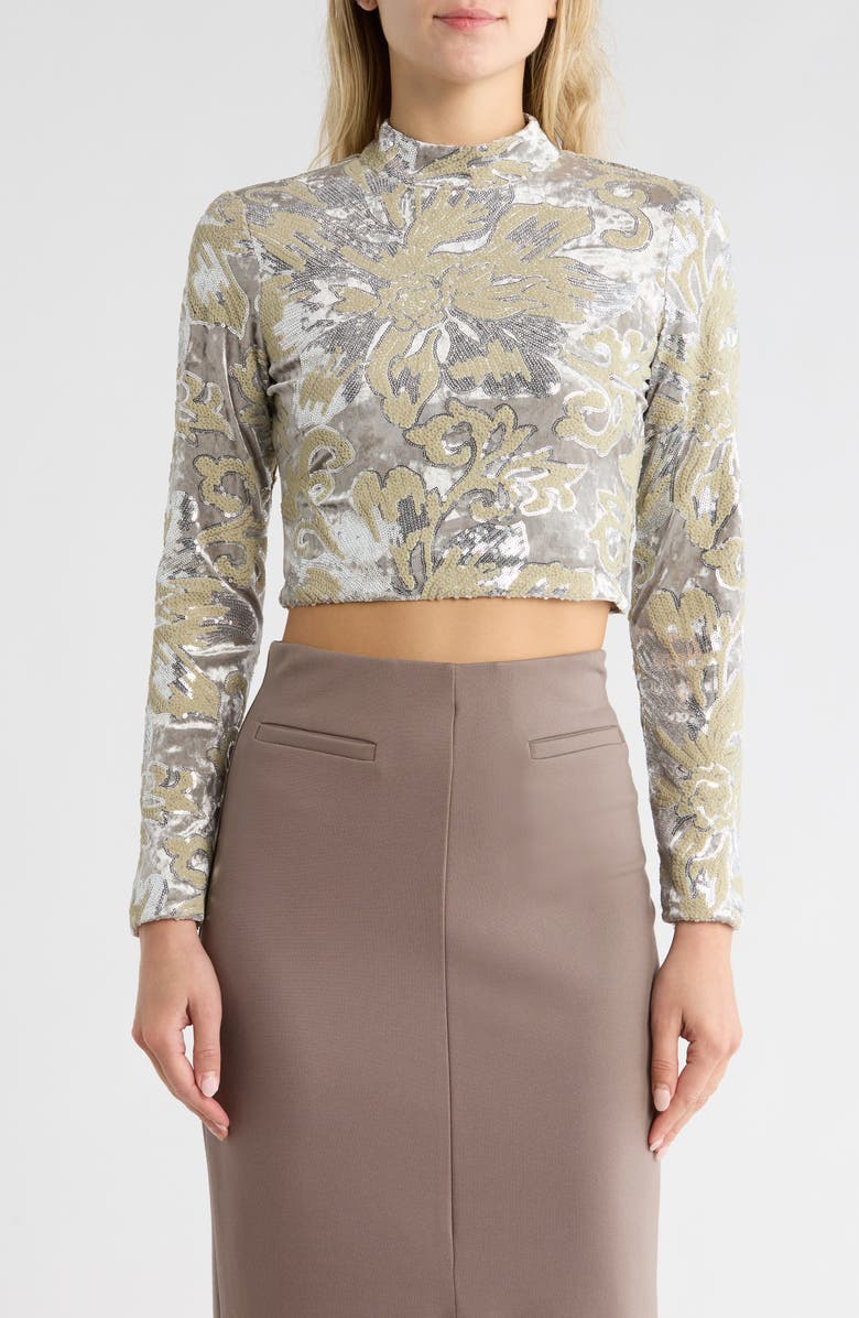 maje Laneli Sequin Mock Neck Top, Main, color, Argent