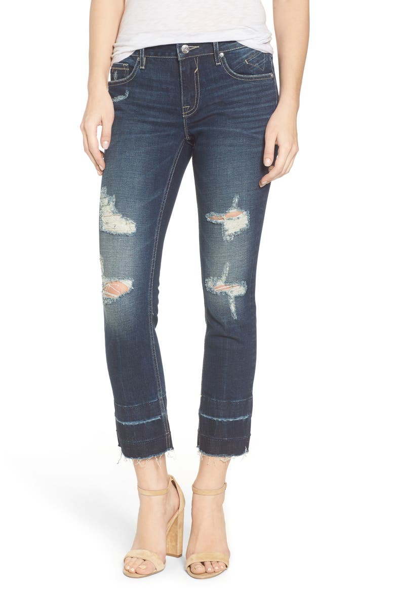 Chelsea Destroyed Slim Crop Jeans, Main, color, DARK WASH