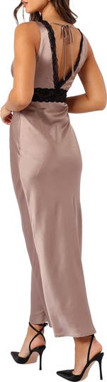 Brennan Lace Trim Satin Maxi Dress