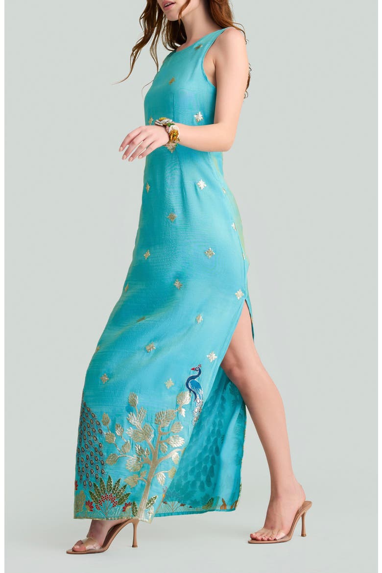 Luna Embroidered Maxi Dress, Alternate, color, BLUE