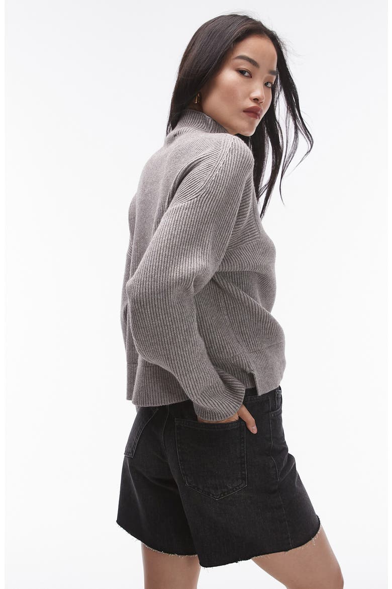 Funnel Neck Rib Sweater, Alternate, color, GREY