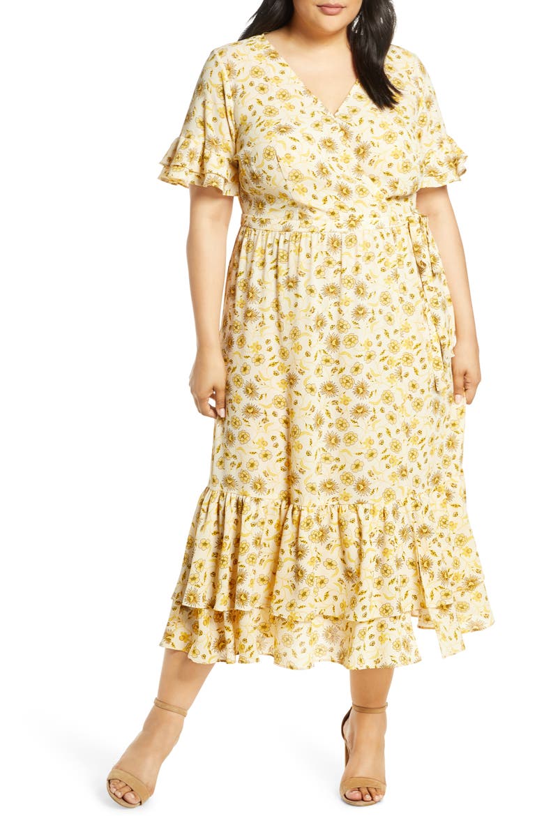 Moroccan Tile Ruffle Midi Dress, Main, color, TURMERIC SPICE