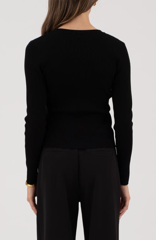 Blu Pepper Snap Button Front Rib Long Sleeve Top In Black