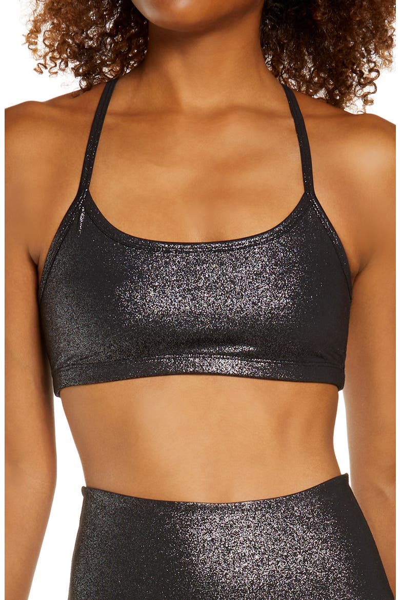 Twinkle Slim Racerback Sports Bra, Main, color, BLACK-SILVER TWINKLE