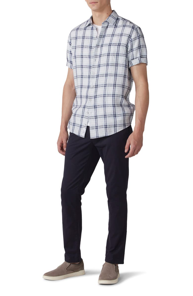 Rodd & Gunn Harwich Plaid Short Sleeve Linen Button-Up Shirt, Alternate, color, Chambray