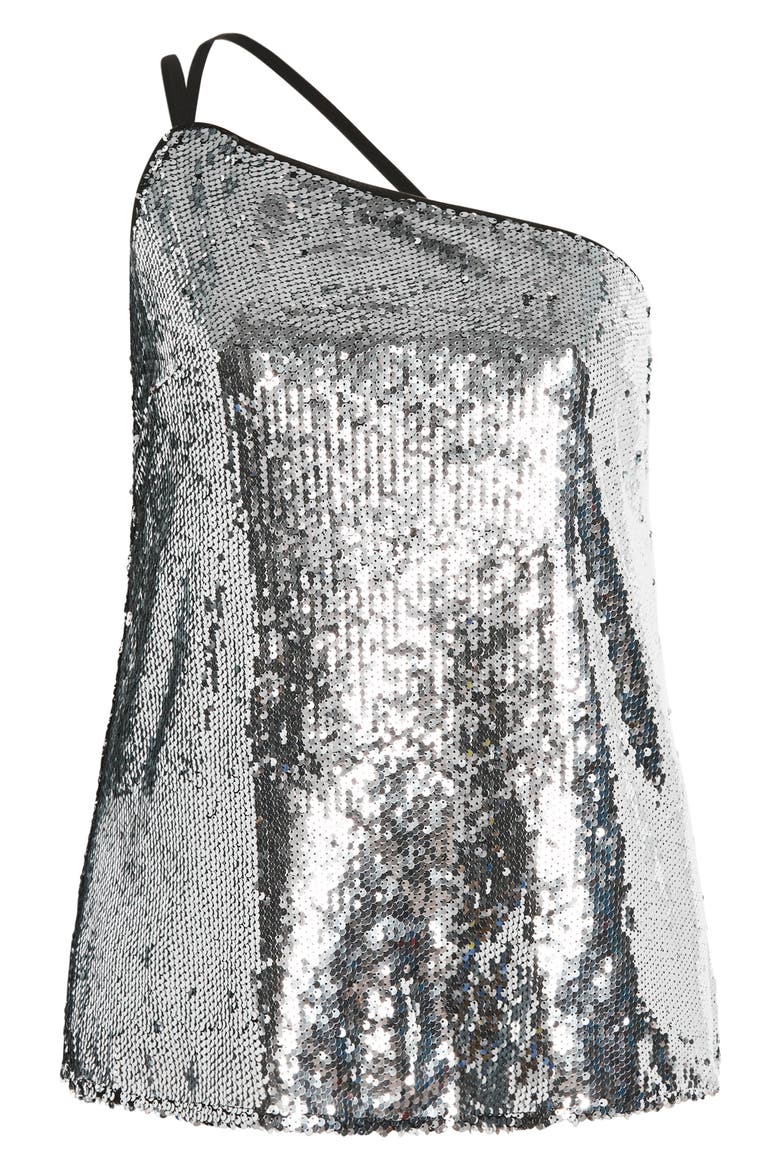 Lottie Sequin One-Shoulder Top, Alternate, color, SILVER