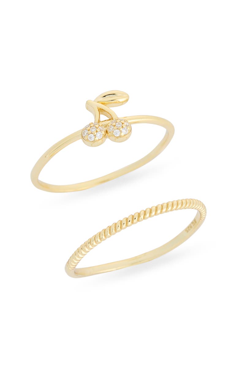 ARGENTO VIVO Set of 2 Pavé Cubic Zirconia Cherry Stackable Rings, Main, color, Gold