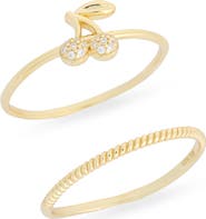 ARGENTO VIVO Set of 2 Pavé Cubic Zirconia Cherry Stackable Rings