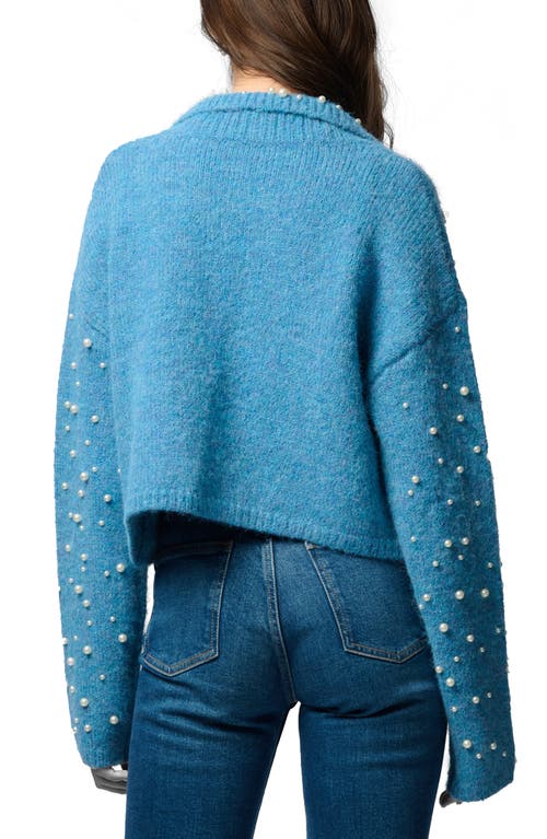 Saachi Faux Pearl Bead Open Front Cardigan In Blue