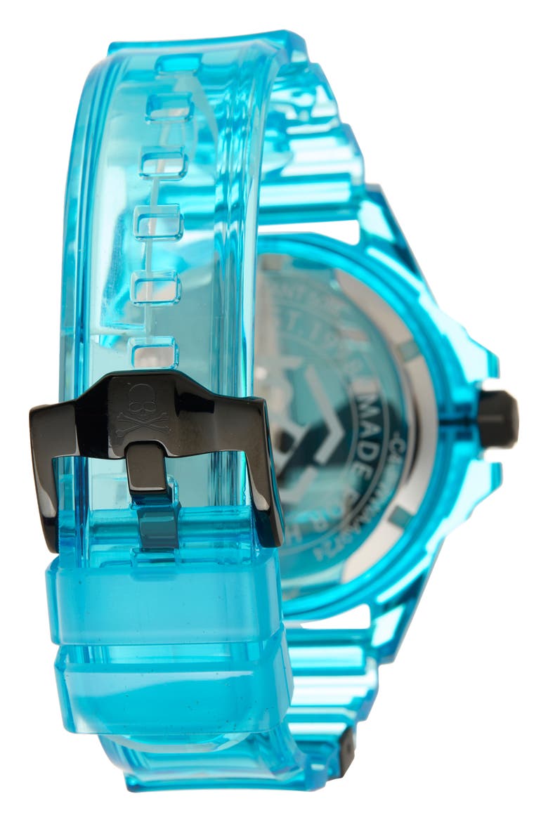 The $kull Scuba Duba Silicone Strap Watch, 44mm, Alternate, color, BLACK/ BLUE