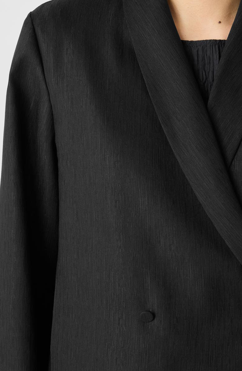 Eileen Fisher Shawl Collar Textured Silk Weave Double Breasted Jacket, Alternate, color, Black