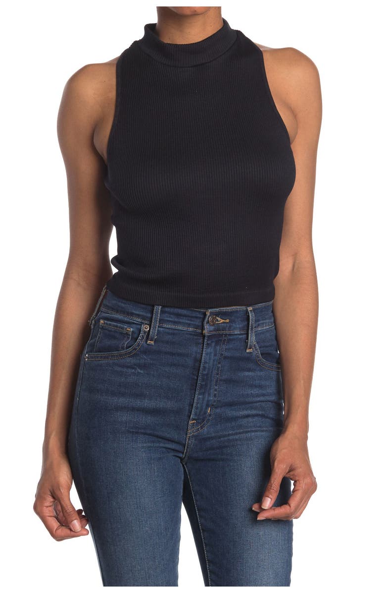 Good Luck Gem Mock Neck Ribbed Knit Cropped Tank, Main, color, 