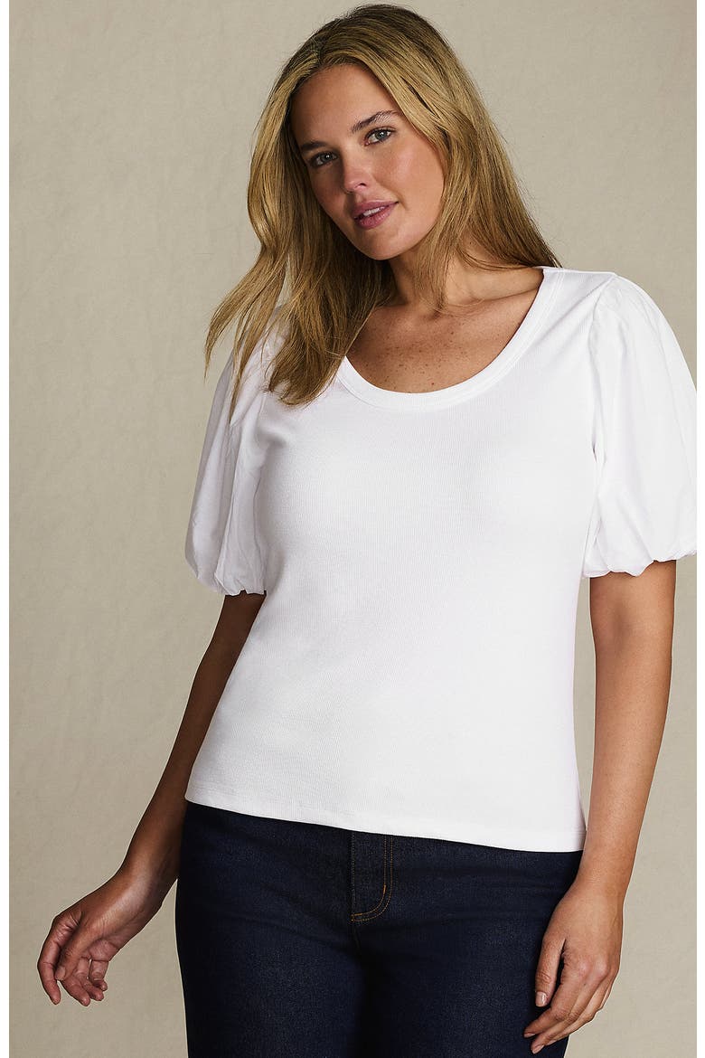 Drapey Rib Puff Sleeve Scoop Neck Top, Main, color, White