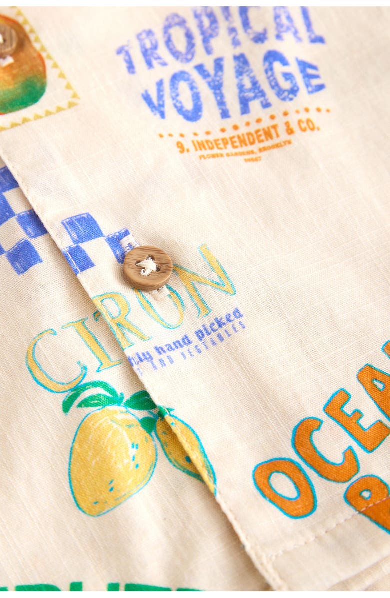 NEXT Kids' Fruit Print Short Sleeve Button-Up Shirt, Alternate, color, Beige Multi